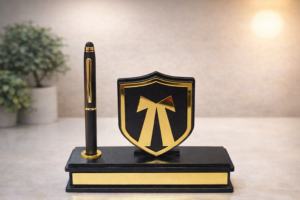 Advocate Personalized Pen Stand with Shield Logo | Lawyer Desk Gift