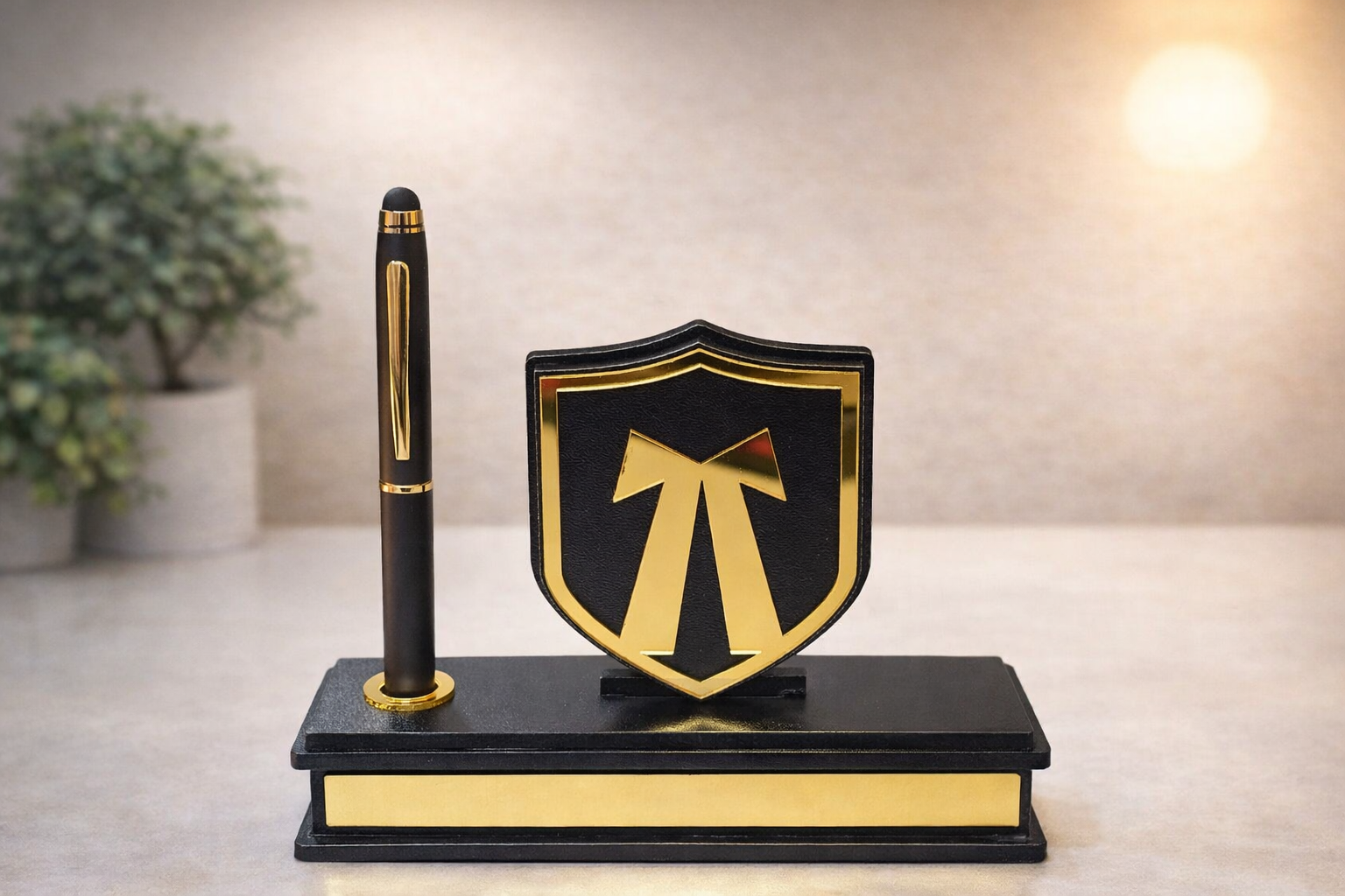 Advocate Personalized Pen Stand with Shield Logo | Lawyer Desk Gift