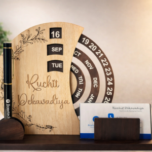 Personalized MDF Perpetual Desk Calendar with Primiyam metal pen with Name | Custom MDF Tabletop Gift