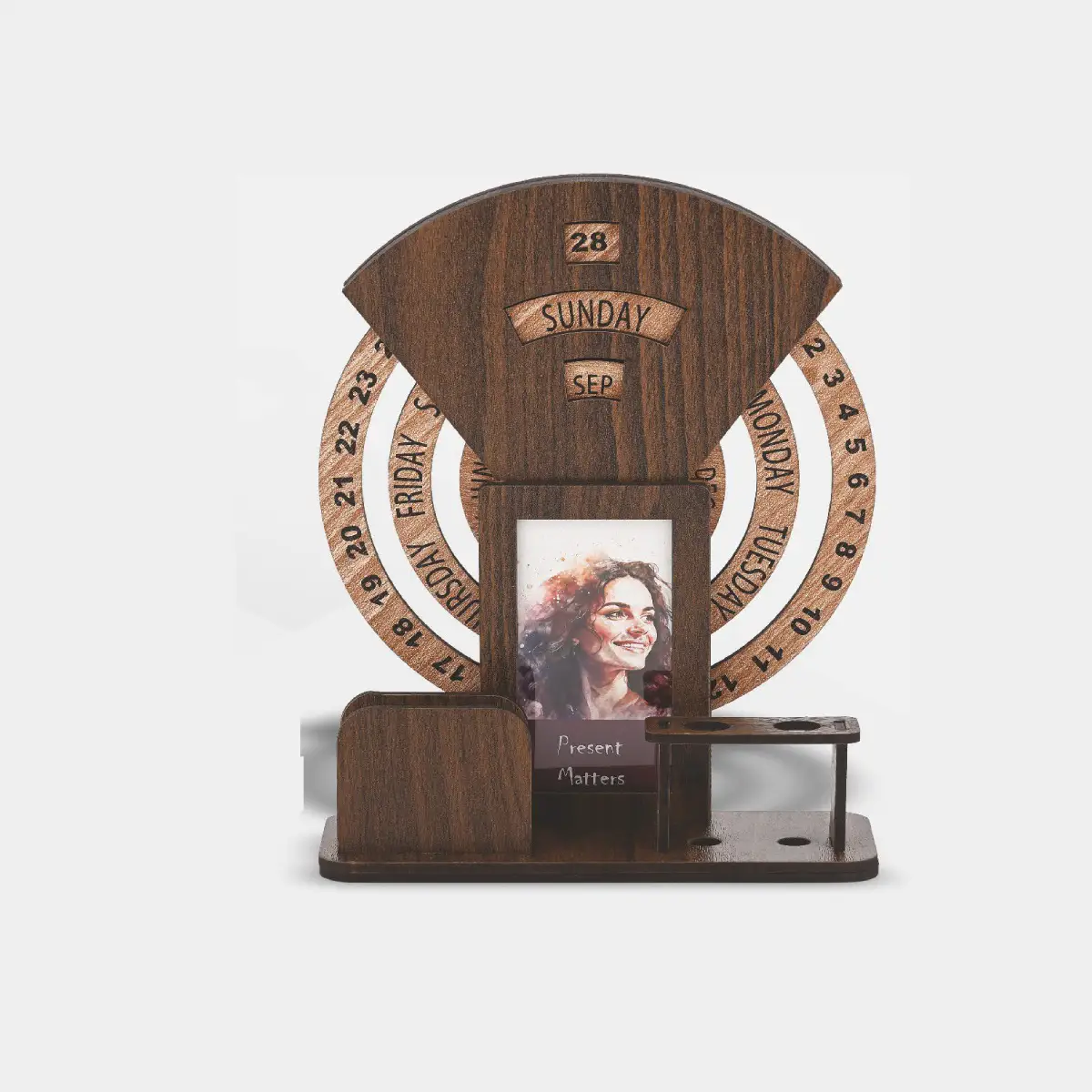 MDF Rotating calendar with penstand and card holder