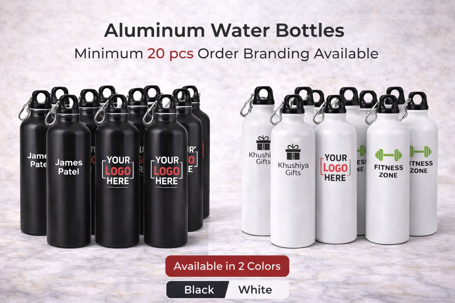 Customized Aluminum Water Bottle with Carabiner - Image 3