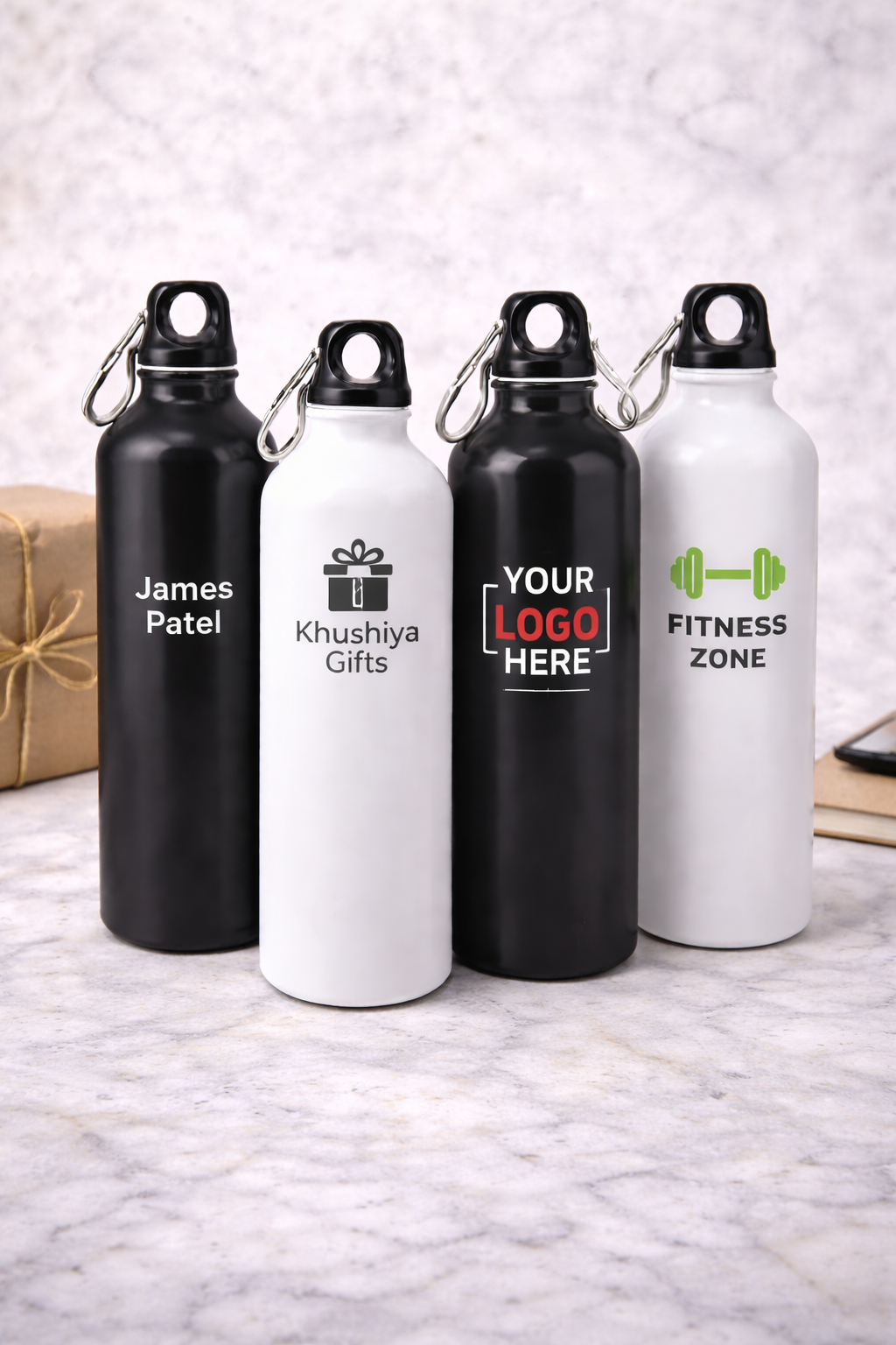 Customized Aluminum Water Bottle with Carabiner - Image 2