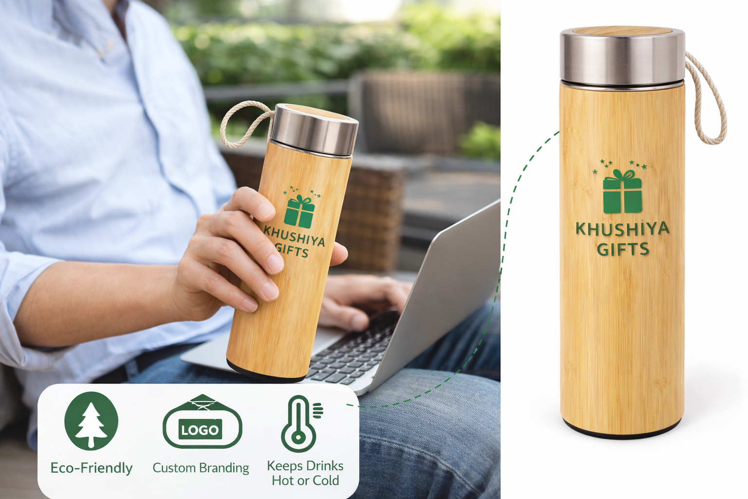 Eco-Friendly Bamboo Water Bottle with Custom Logo - Image 3
