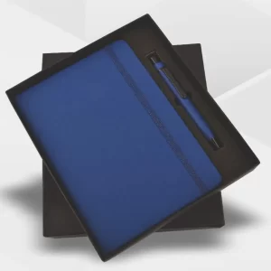 Blue Elastic A5 Diary & Metal Pen Set