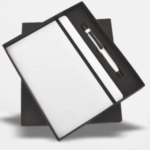 White Elastic A5 Diary & Metal Pen Set