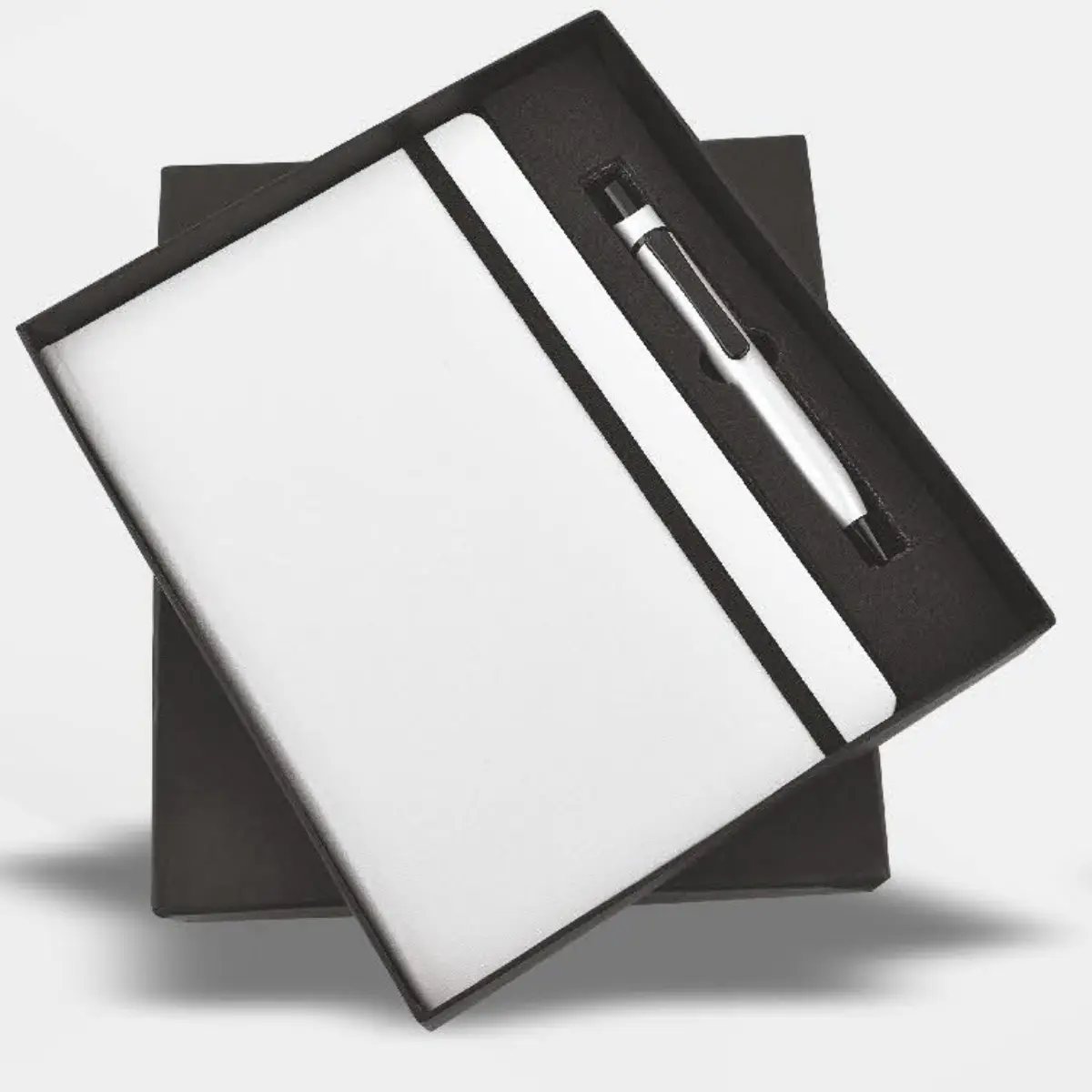 White Elastic A5 Diary & Metal Pen Set